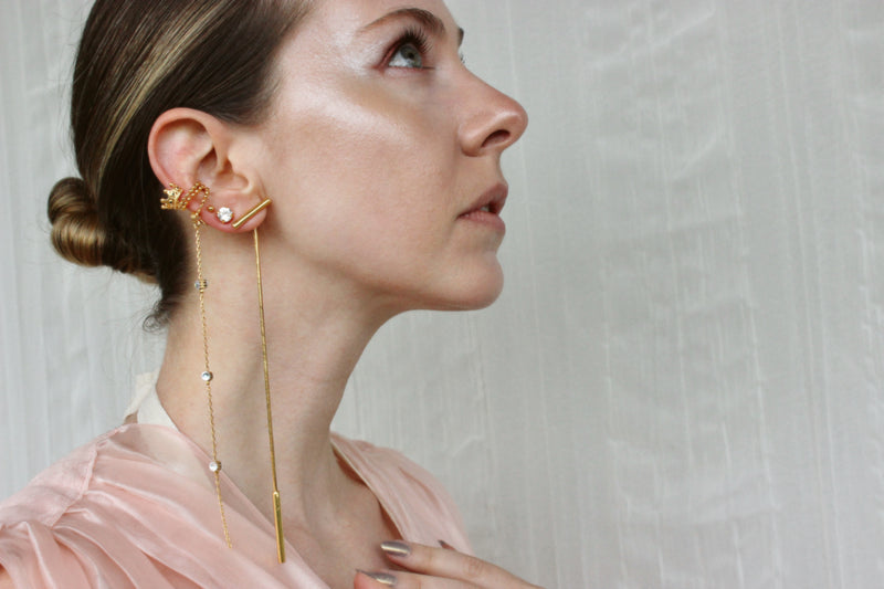 Long Earrings Dangle Earrings Asymmetrical Earrings Cool earrings Elegant Earrings Long Goldplated Earrings Fashion Jewelry