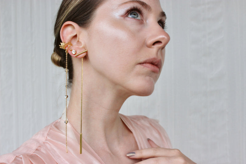 Long Earrings Dangle Earrings Asymmetrical Earrings Cool earrings Elegant Earrings Long Goldplated Earrings Fashion Jewelry